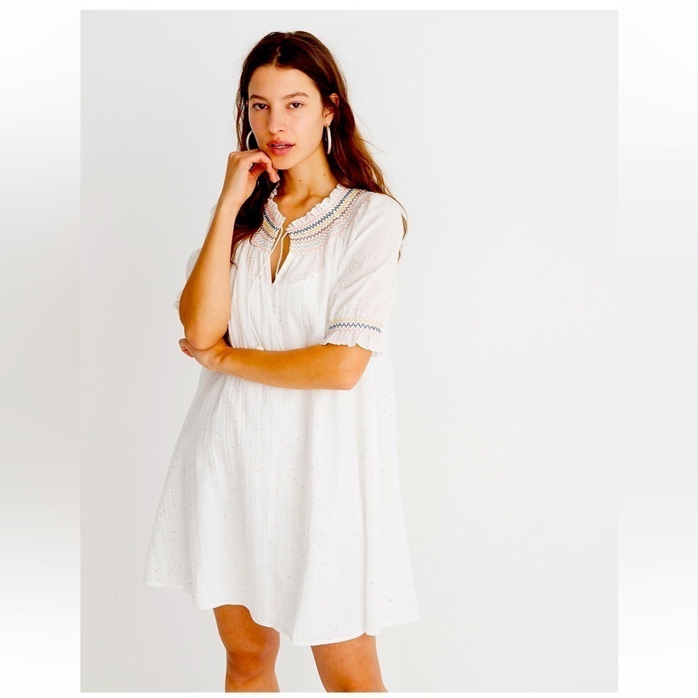 Madewell Rainbow Smocked Pom Trapeze Dress
